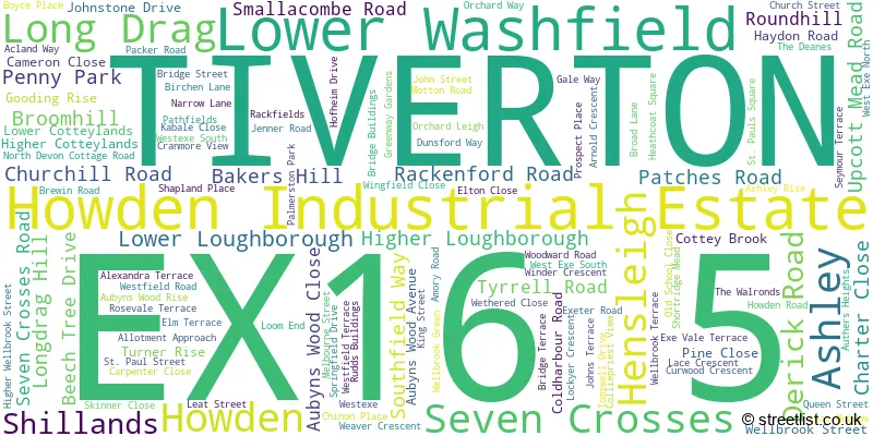 A word cloud for the EX16 5 postcode